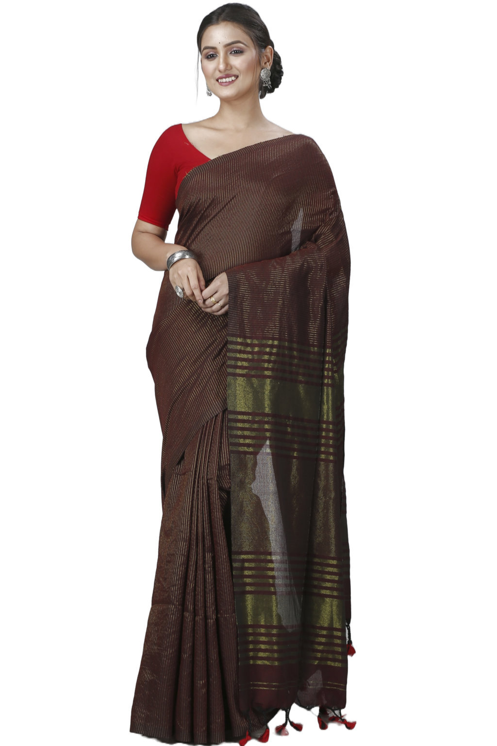 Brown Blended Cotton Tama Hand Loom Saree (1202)